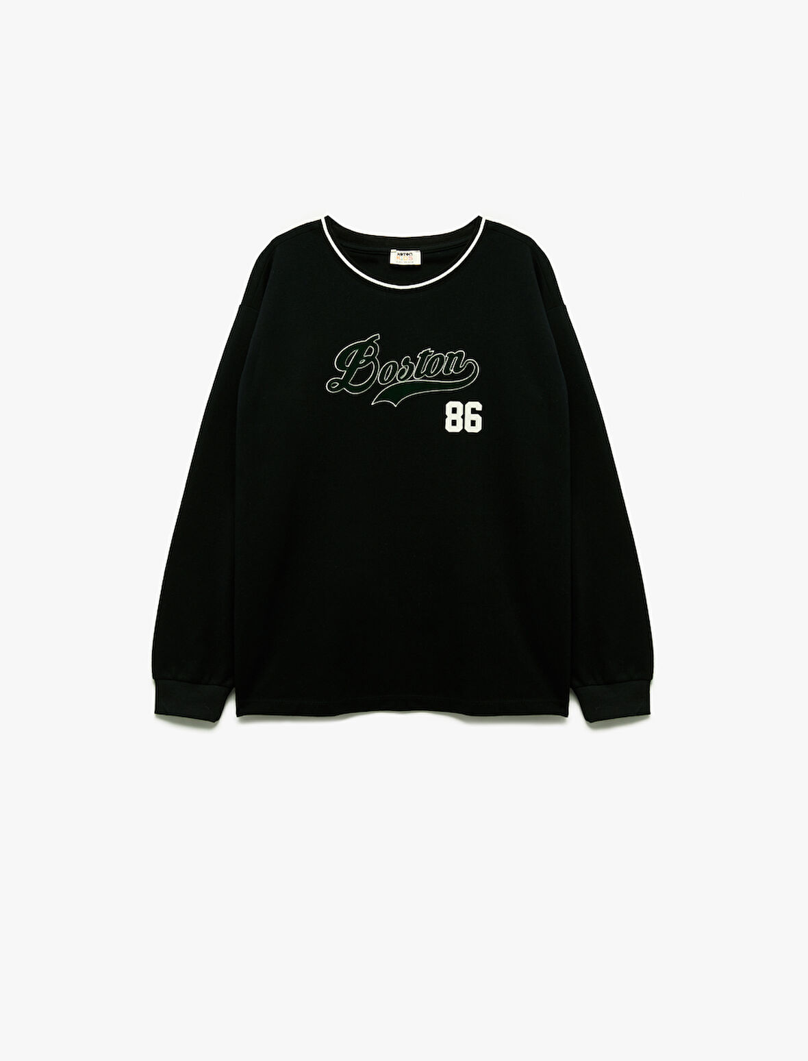 Pamuklu Baskılı Bisiklet Yaka Uzun Kollu Tişört