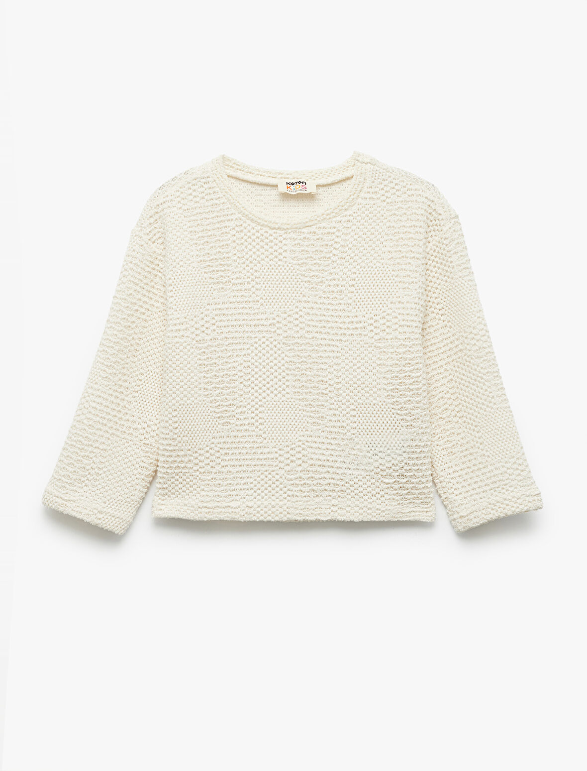 Dokulu 3/4 Kollu Bisiklet Yaka Crop Sweatshirt