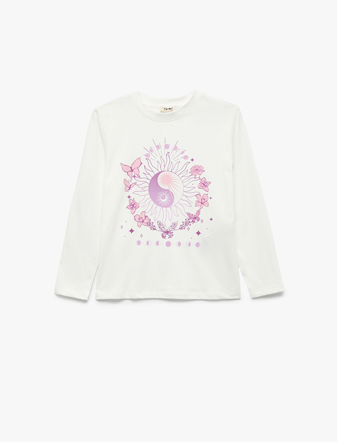 Pamuklu Uzun Kollu Bisiklet Yaka Baskılı Tişört