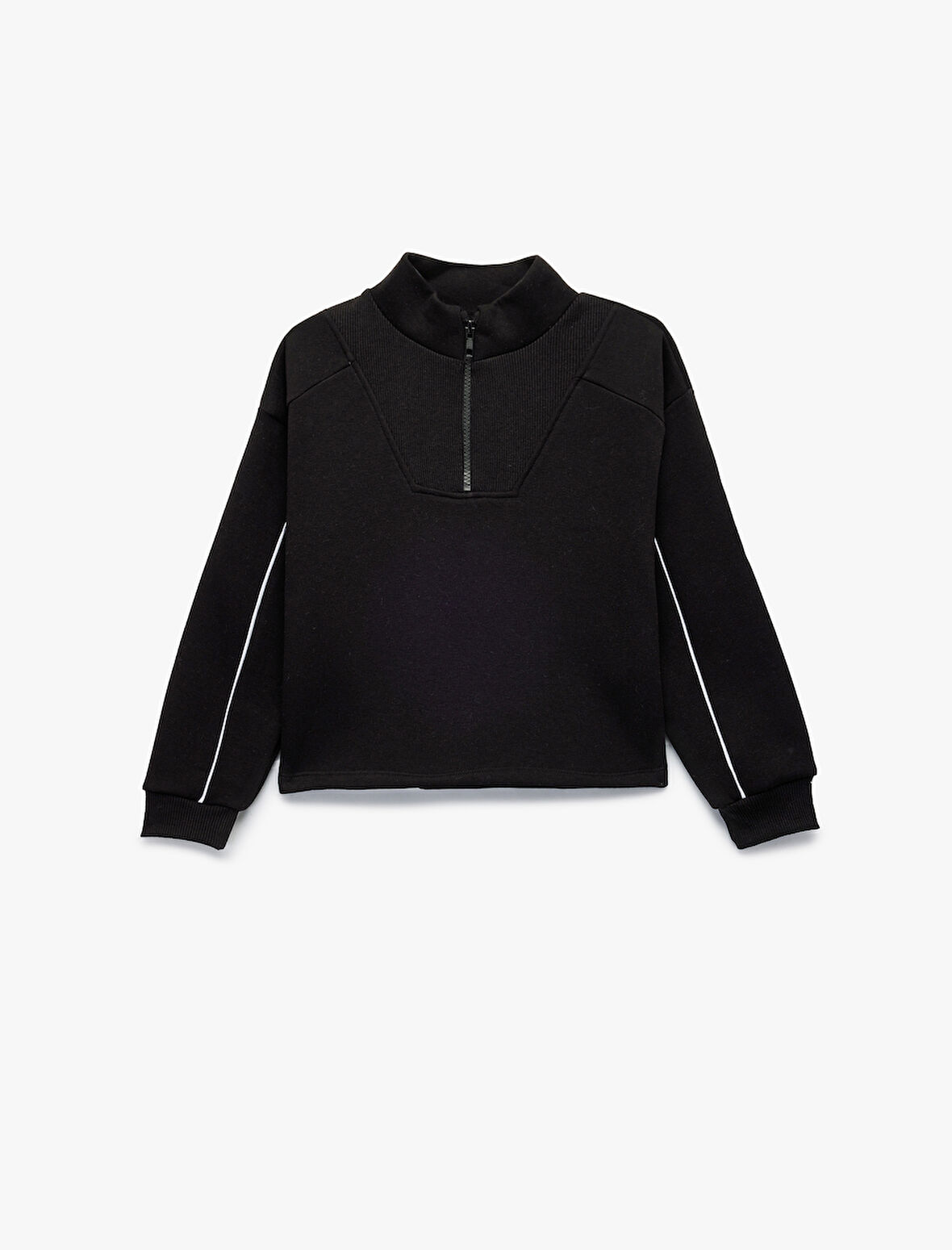 Şardonlu Uzun Kollu Dik Yaka Yarım Fermuarlı Sweatshirt