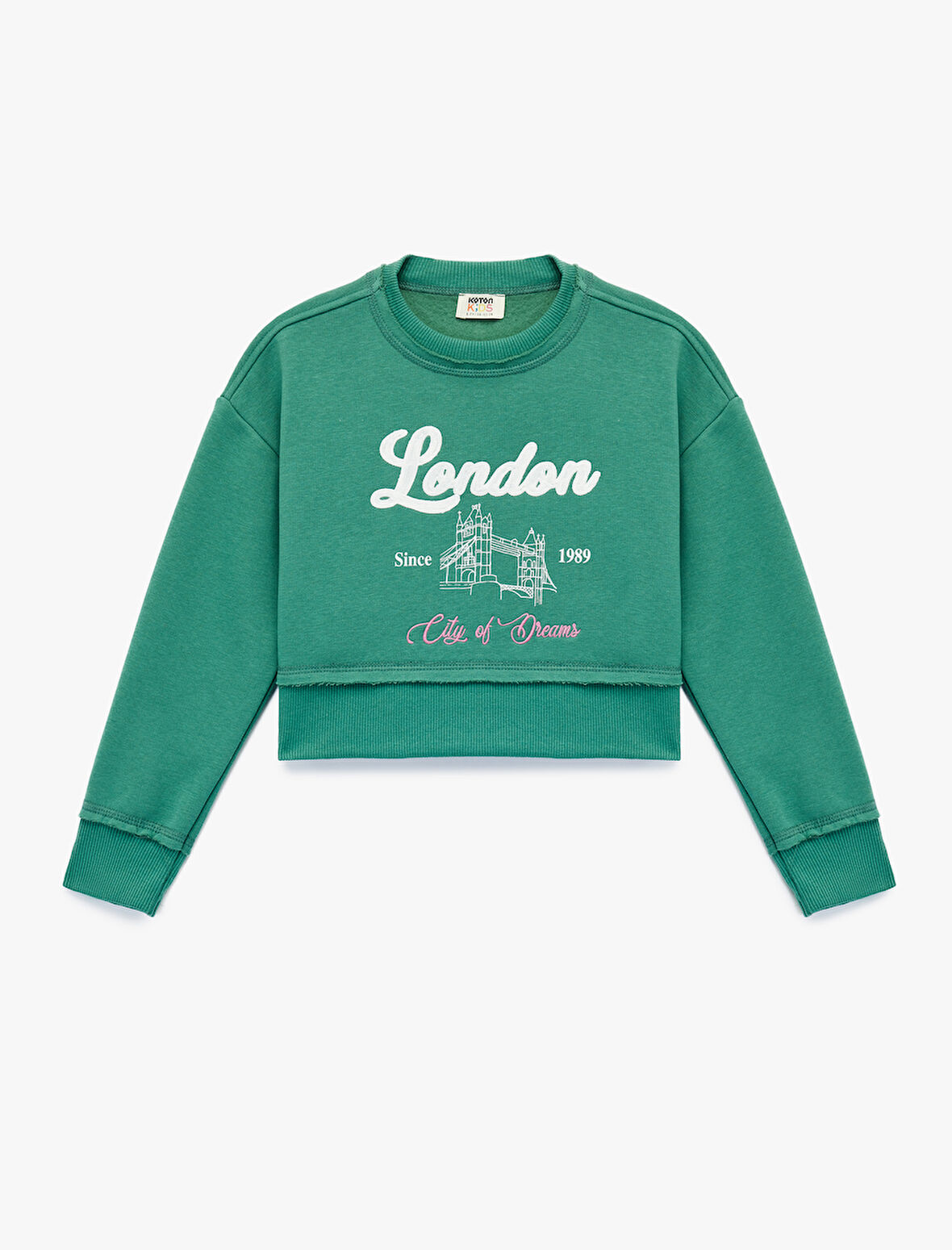 Şardonlu Uzun Kollu Bisiklet Yaka Baskılı Sweatshirt