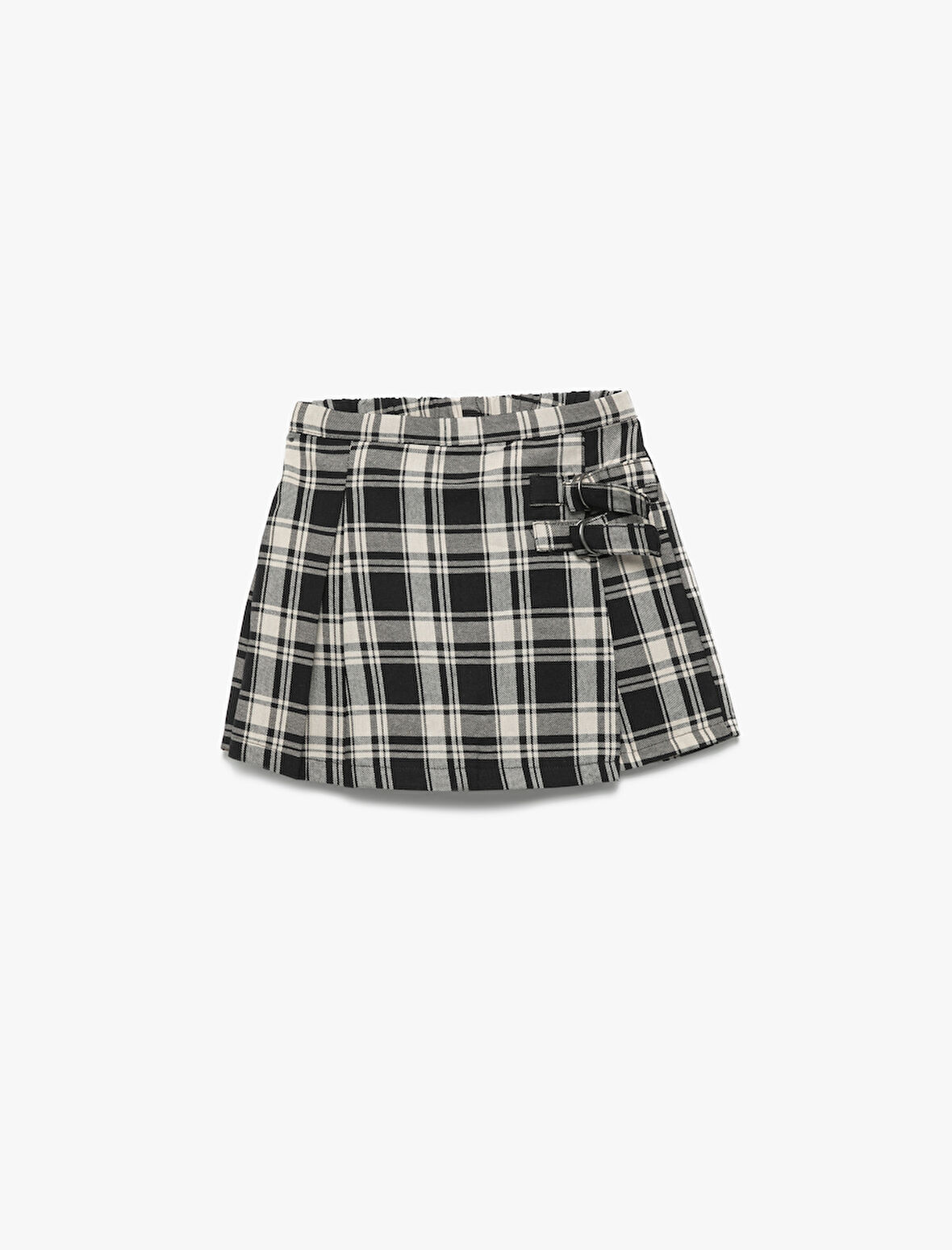 Pamuklu Metal Tokalı Ekoseli Şort Etek