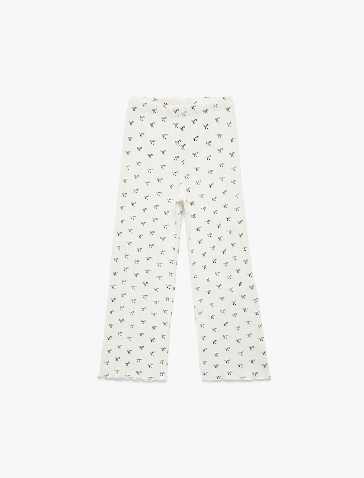 Kaşkorse Viskon Karışımlı Beli Lastikli Fiyonk Baskılı Geniş Paça Pantolon