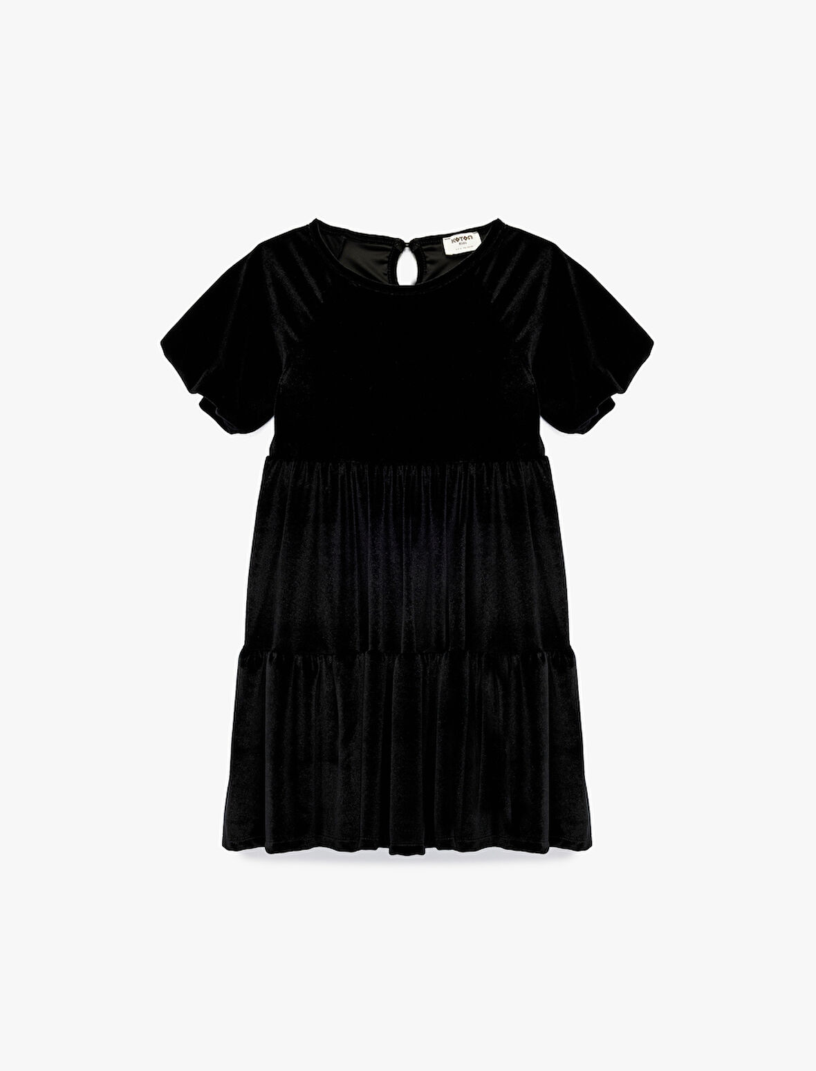 Balon Kollu Bisiklet Yaka Pileli Kadife Elbise