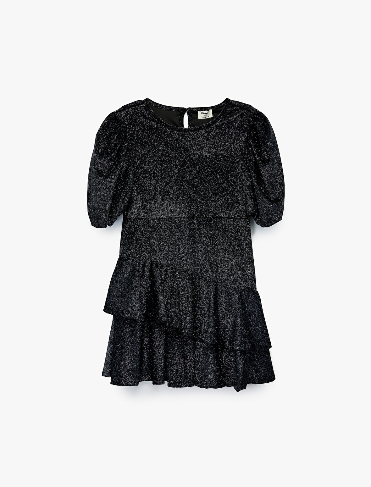 Fırfır Detaylı Kısa Kollu Bisiklet Yaka Simli Elbise