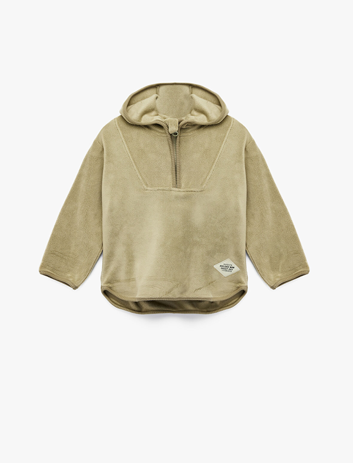 Uzun Kollu Yarım Fermuarlı Polar Kapşonlu Sweatshirt