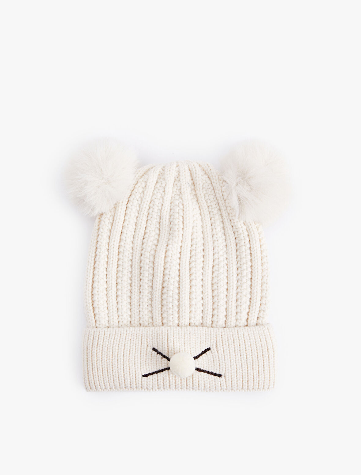 Ponpon Detaylı Kedi Figürlü Triko Bere