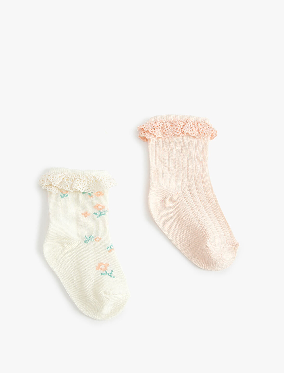 Pamuklu Çiçekli Dantel Detaylı 2'li Soket Çorap Seti