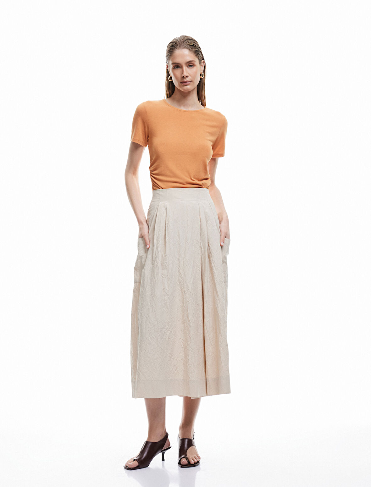 Rahat Kalıp Cepli Poplin Etek Pantolon