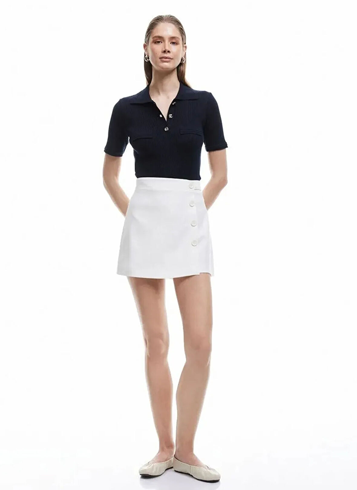 Koton x Sima Tarkan Beyaz Kadın Regular Fit Şort 5SAK40372PW