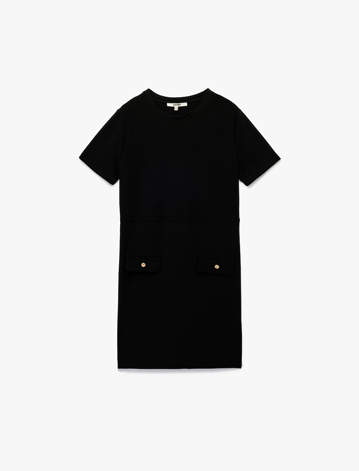 Aplike Detaylı Bisiklet Yaka Kısa Kollu Mini Elbise