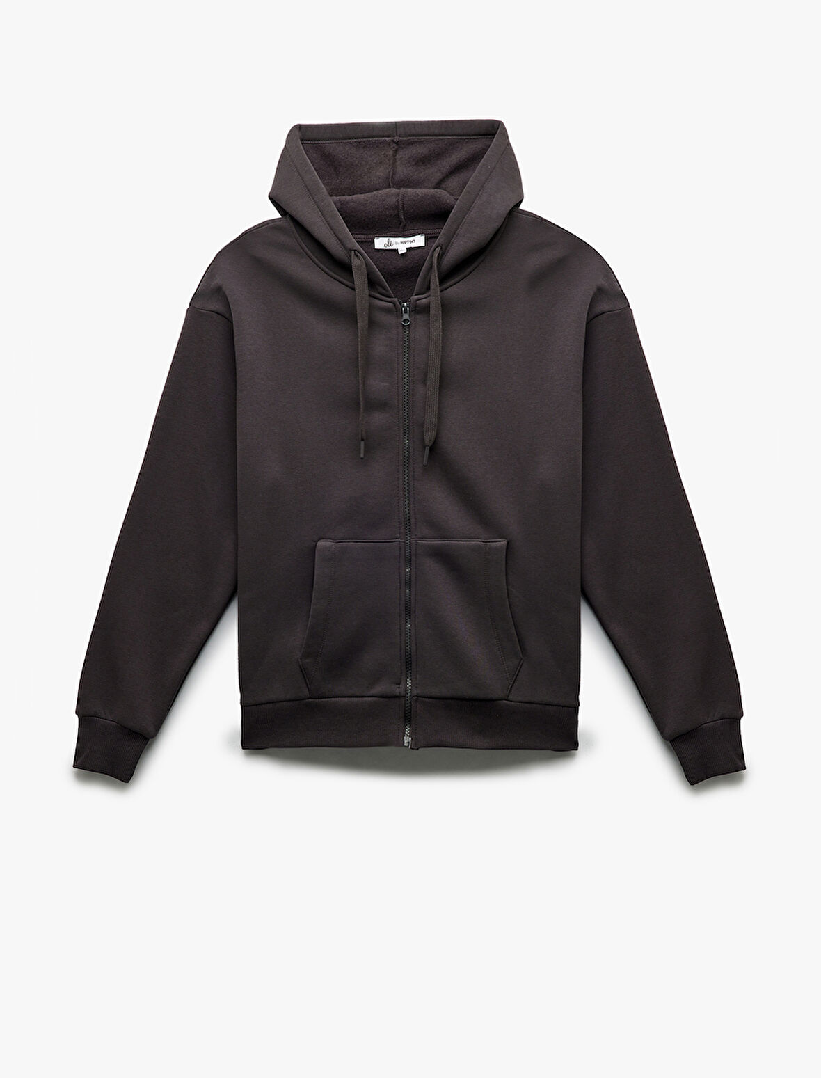 Şardonlu Uzun Kollu Kapüşonlu Kanguru Cepli Oversize Fermuarlı Sweatshirt