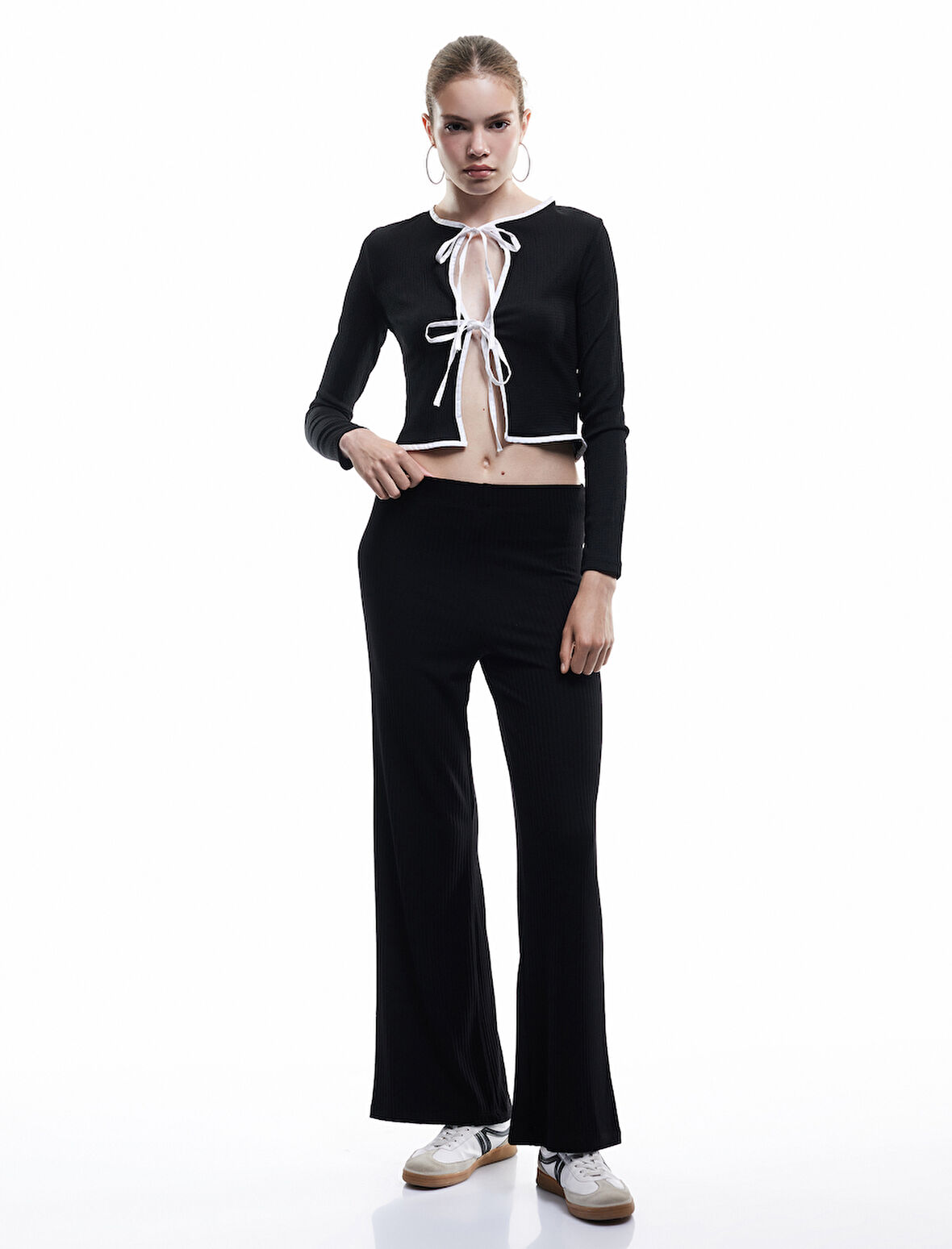 Viskon Karışımlı Yüksek Bel İspanyol Paça Tayt Pantolon