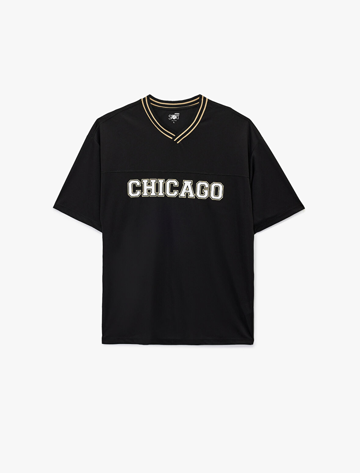 Kısa Kollu V Yaka Grogren Detaylı Baskılı Oversize Spor Tişört