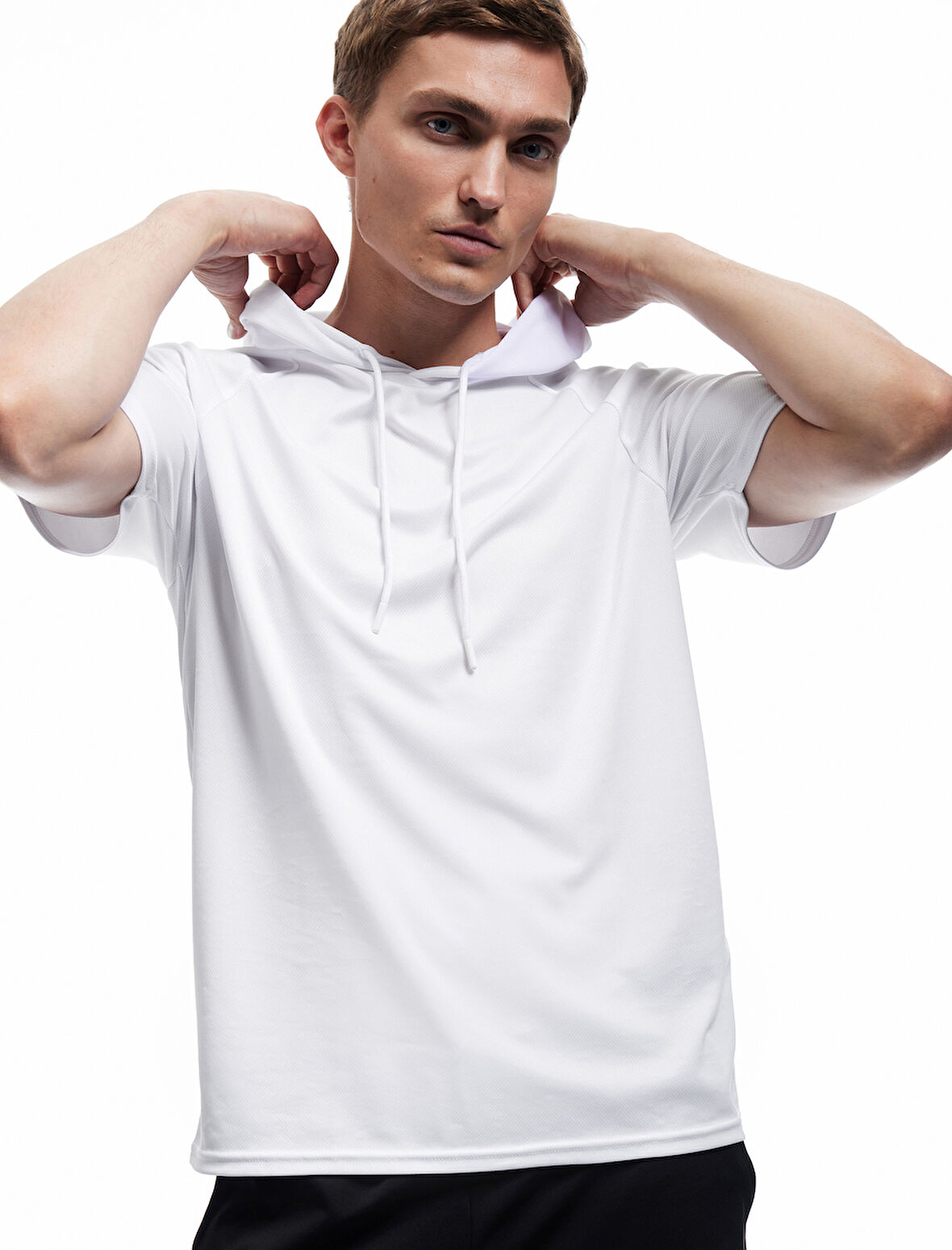 Kısa Kollu Kapşonlu Oversize Spor Tişört