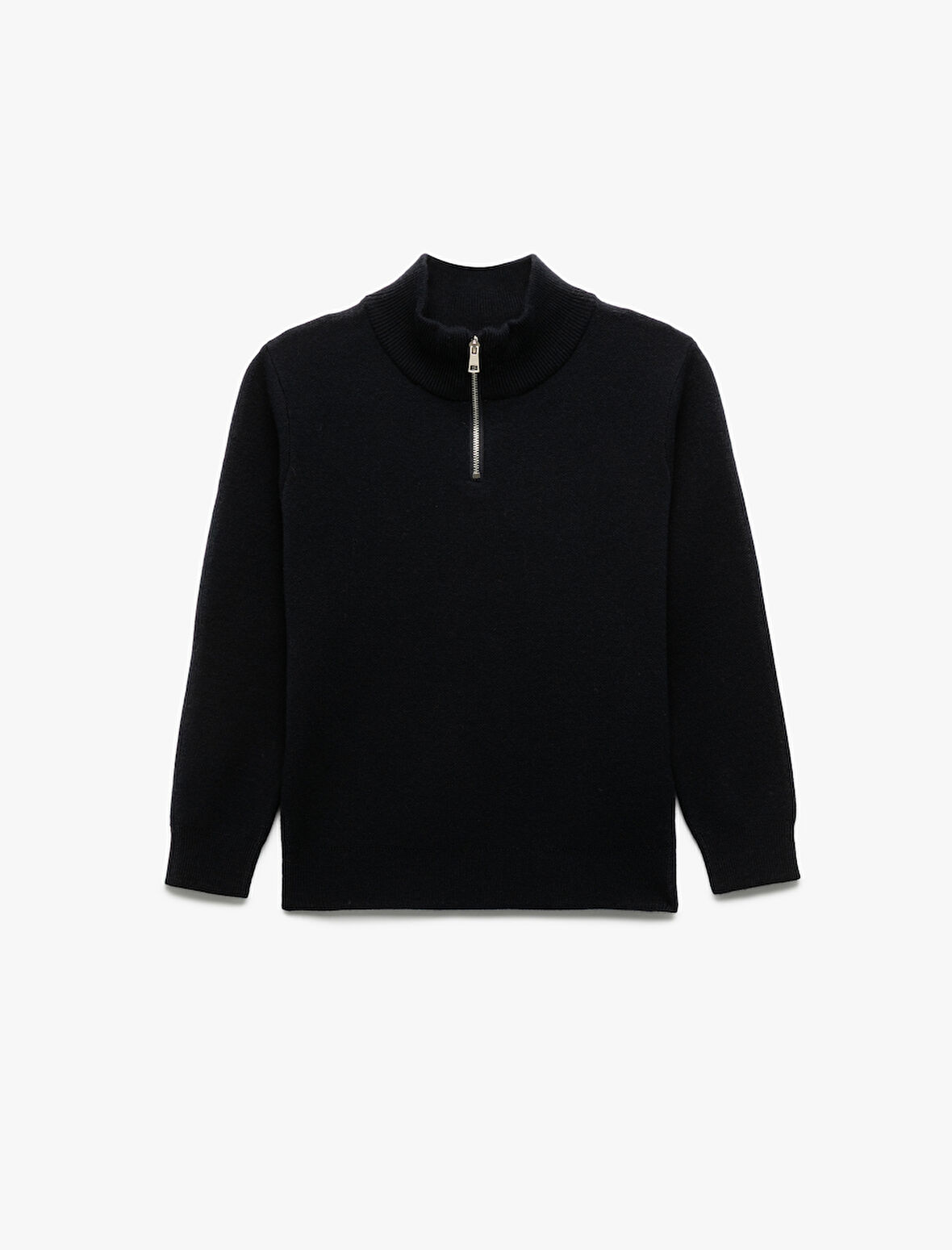 Yarım Fermuarlı Uzun Kollu Viskon Karışımlı Triko Kazak