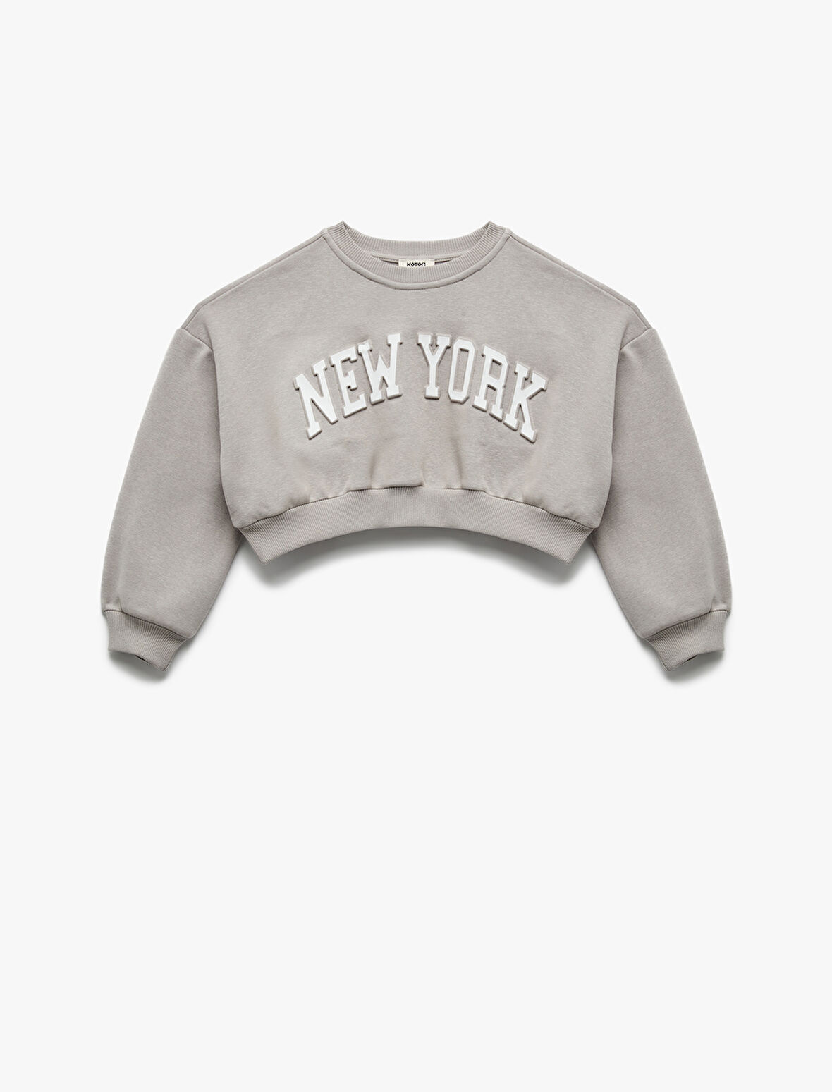 Uzun Kollu Bisiklet Yaka Şardonlu Baskılı Crop Sweatshirt
