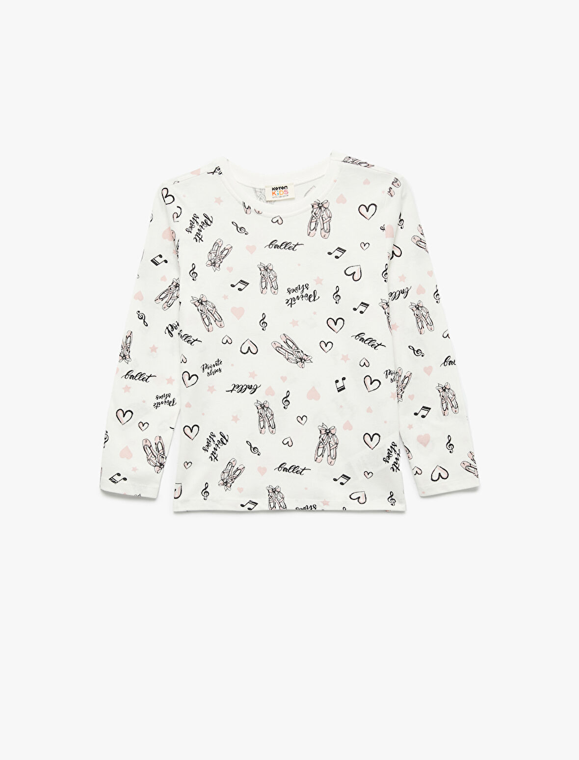 Pamuklu Uzun Kollu Bisiklet Yaka Bale Baskılı Tişört