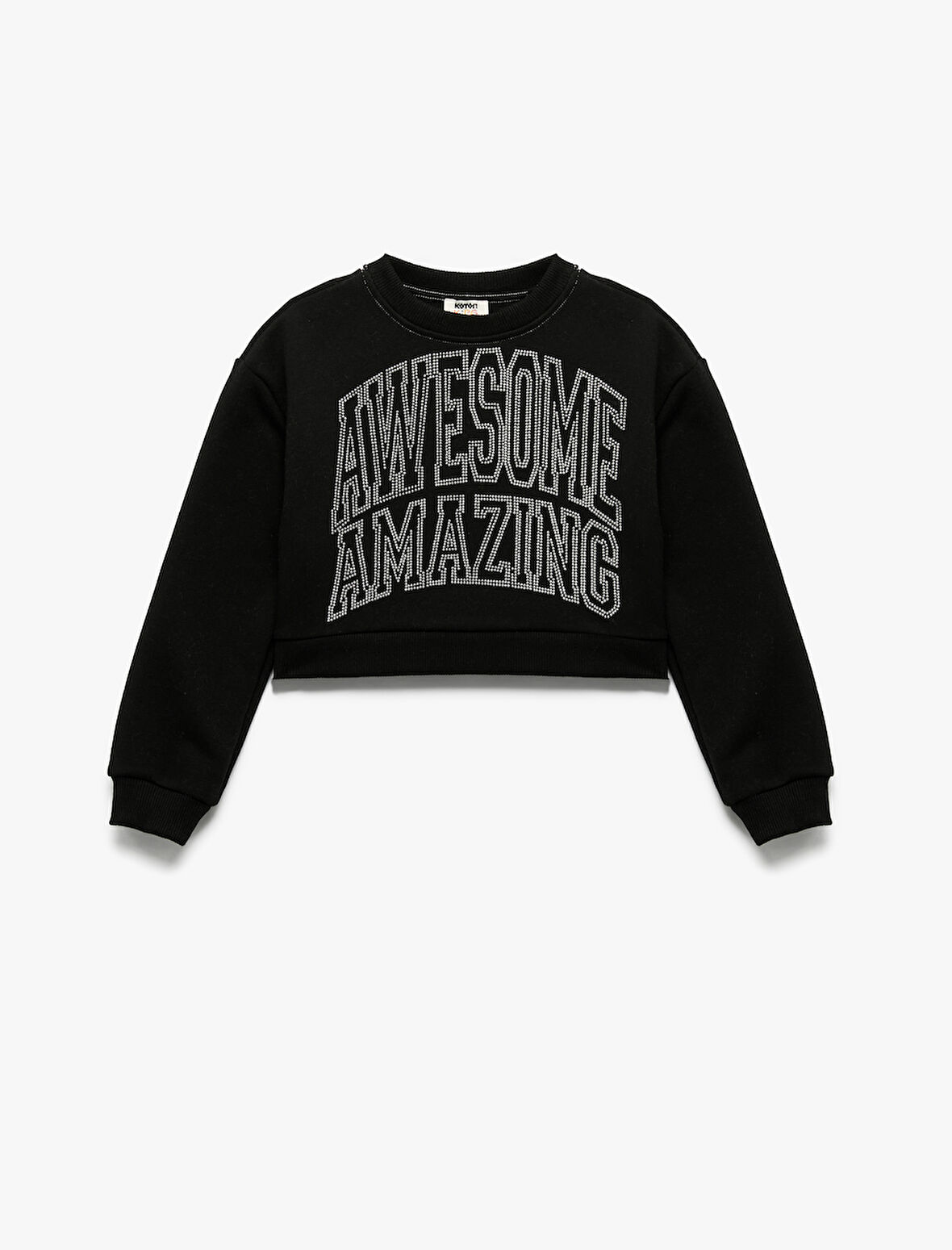 Şardonlu Uzun Kollu Bisiklet Yaka Taş Detaylı Sweatshirt