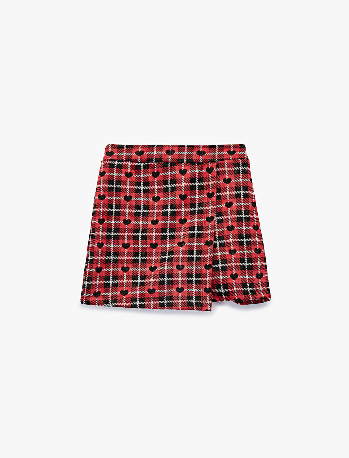Ekose Desenli Kalp Baskılı Şort Etek