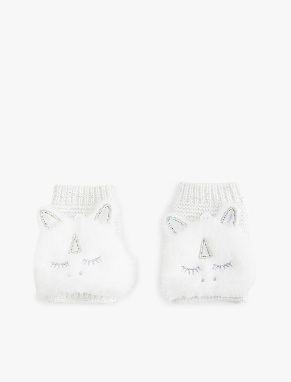 Peluş Detaylı Unicornlu Örgü Eldiven