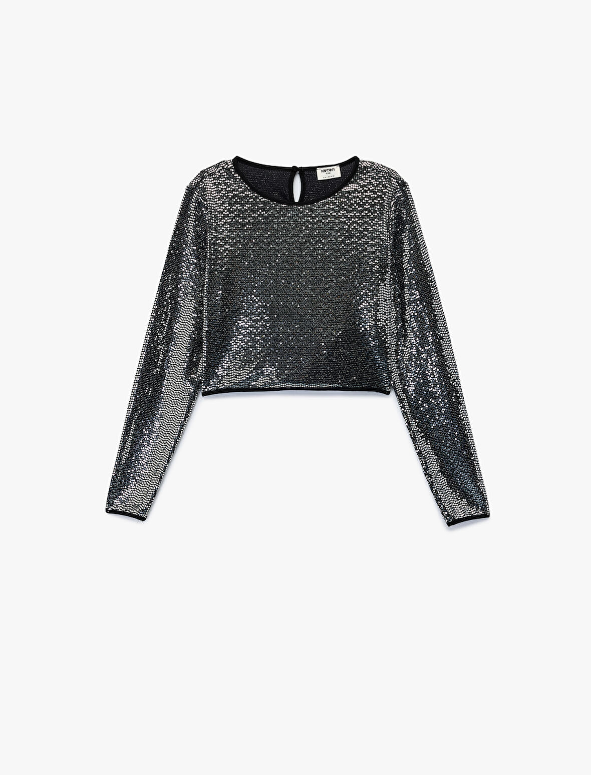 Uzun Kollu Bisiklet Yaka Parlak Bluz