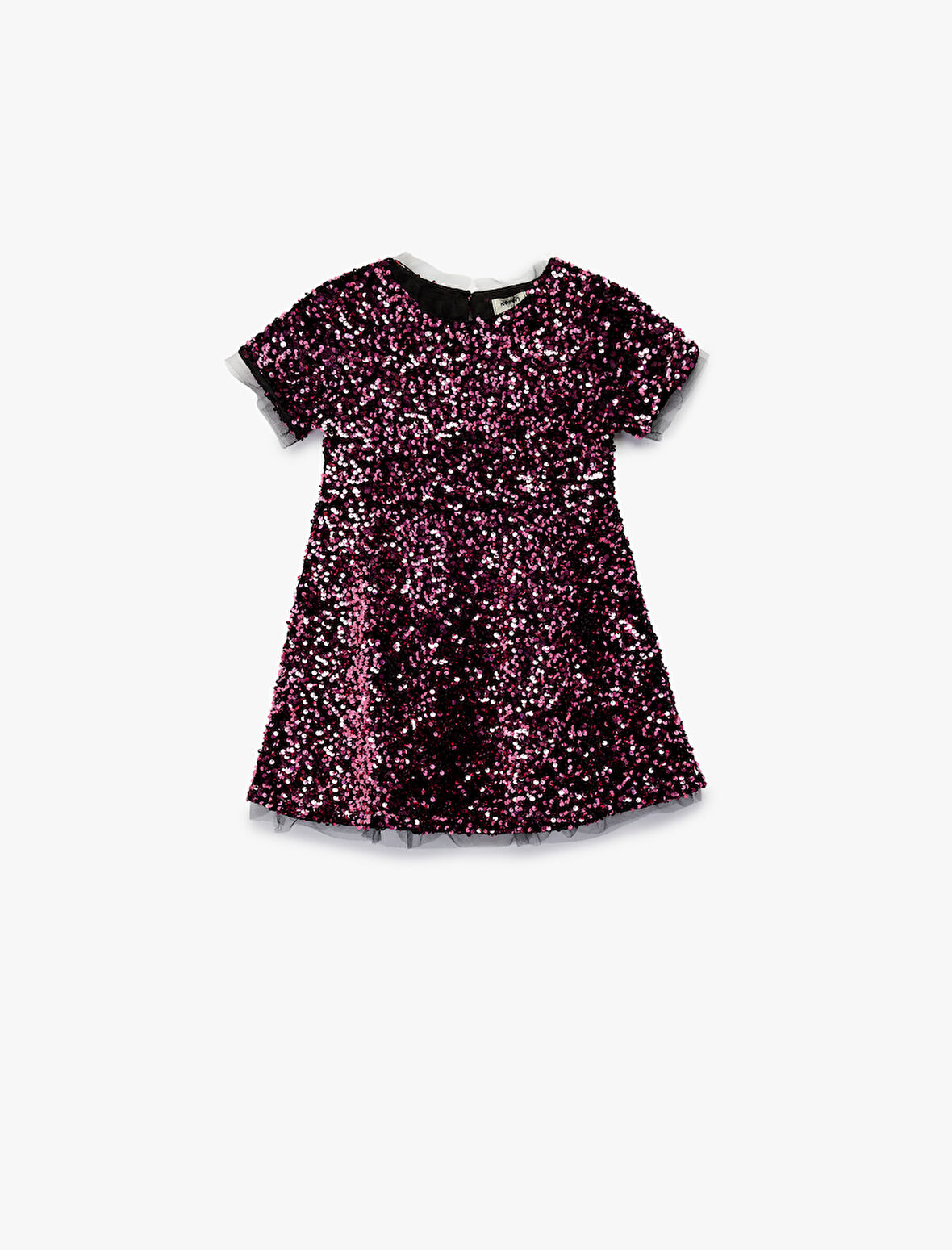 Parlak Pullu Payetli Bisiklet Yaka Kısa Kollu Elbise