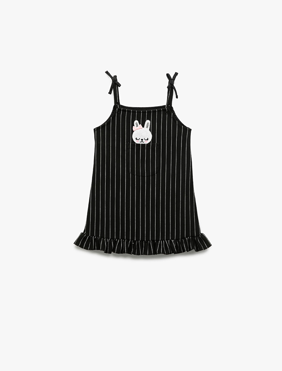 Tavşan Nakış Detaylı İnce Askılı Çizgili Jile Elbise