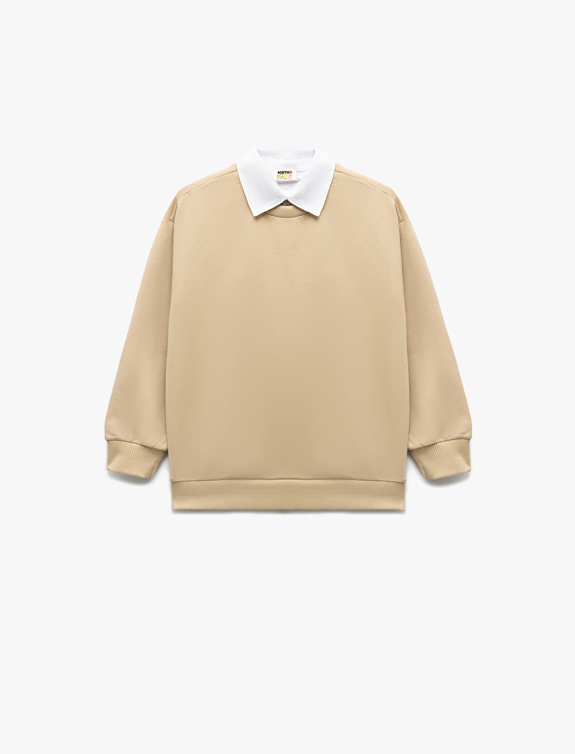 Uzun Kollu Gömlek Yaka Detaylı Pamuklu Basic Sweatshirt