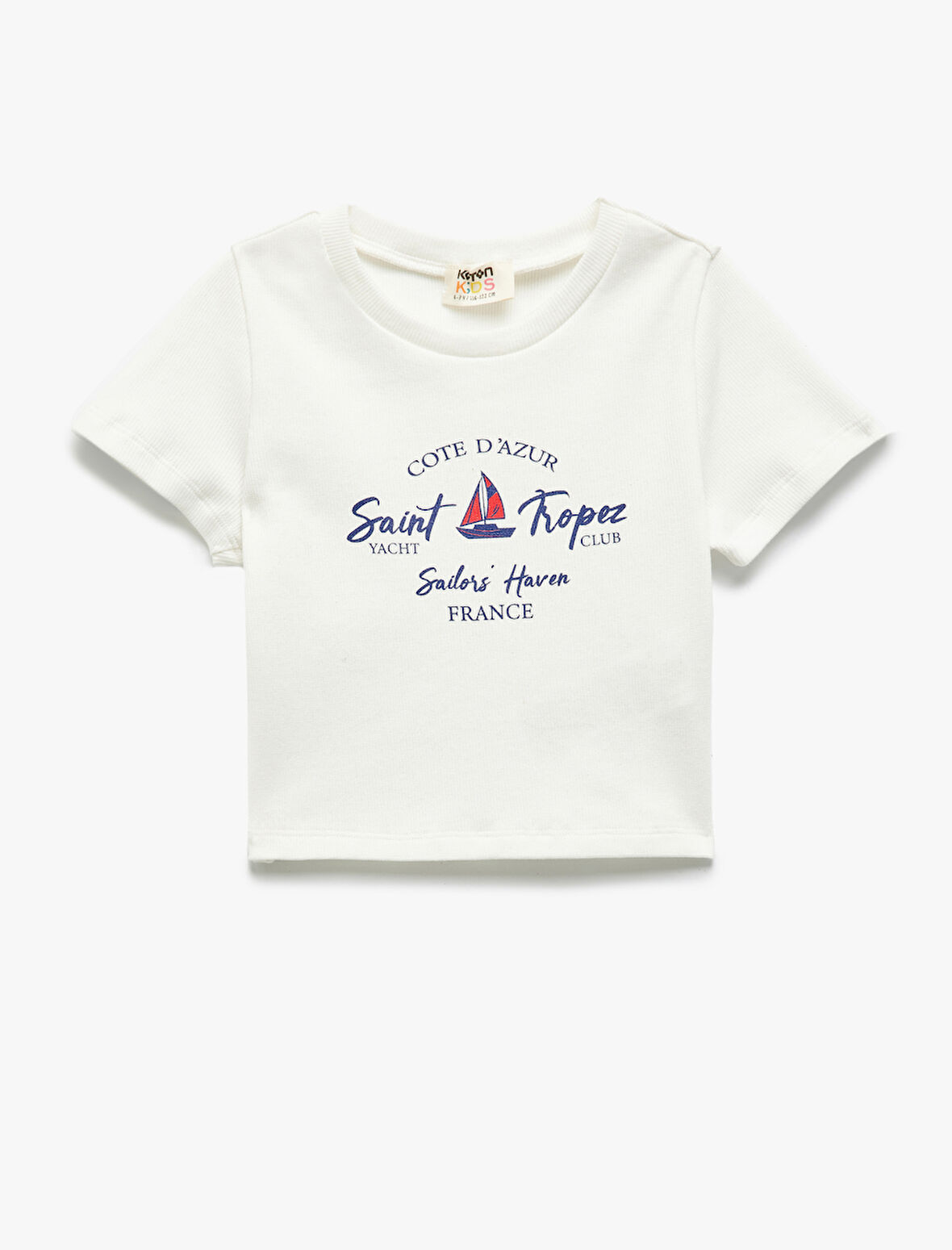 Baskılı Pamuklu Bisiklet Yaka Kısa Kollu Crop Tişört