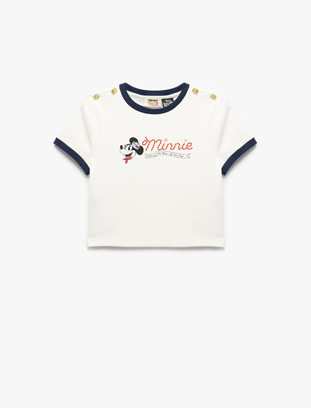 Minnie Mouse Lisanslı Biyeli Bisiklet Yaka Baskılı Tişört