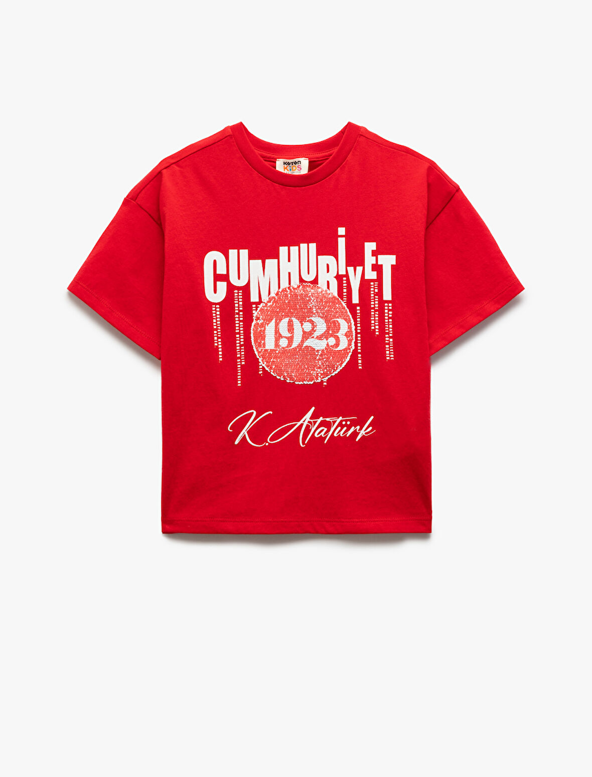 Bisiklet Yaka Kısa Kollu Pamuklu Cumhuriyet Baskılı Tişört