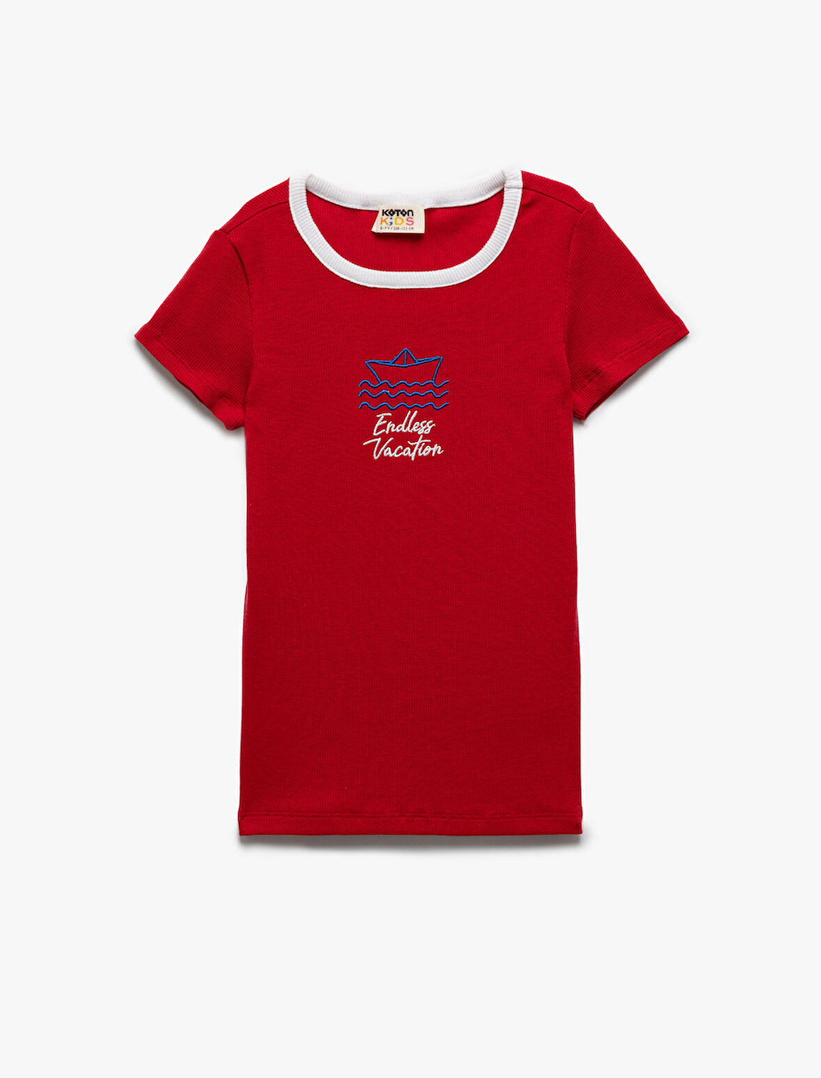 Bisiklet Yaka Kısa Kollu Pamuklu Nakışlı Kaşkorse Tişört