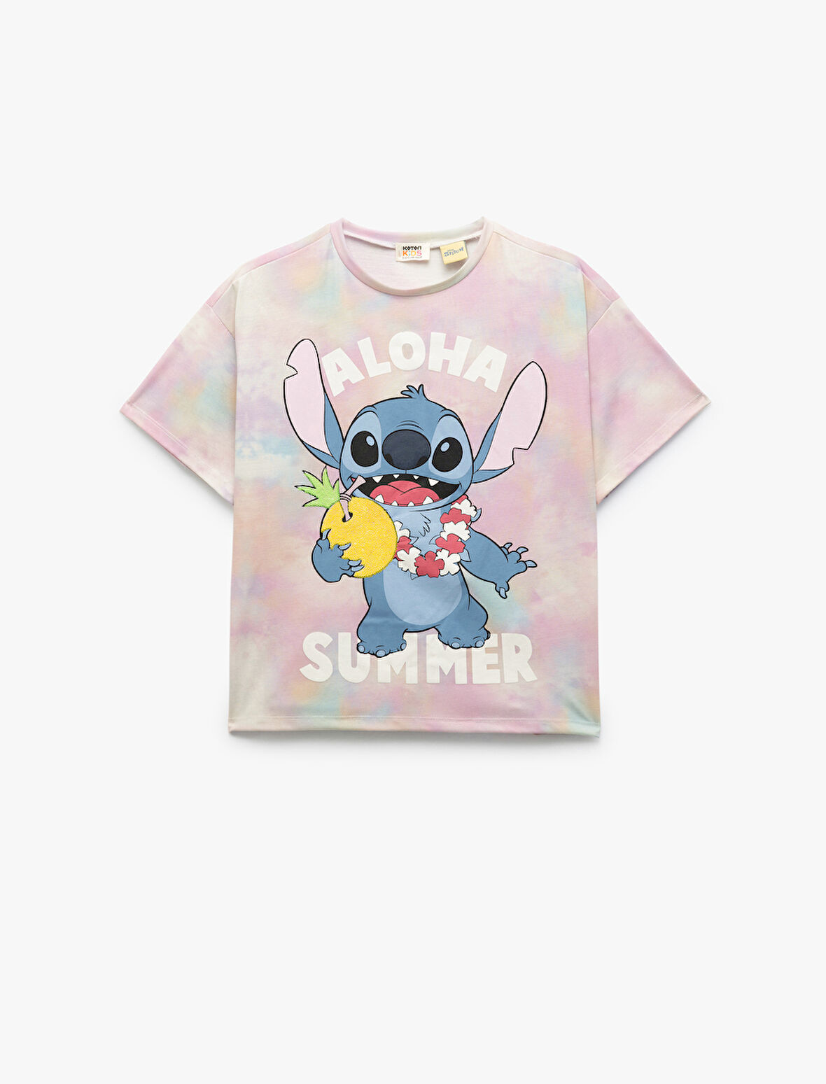 Lisanslı Stitch Baskılı Bisiklet Yaka Kısa Kollu Tişört