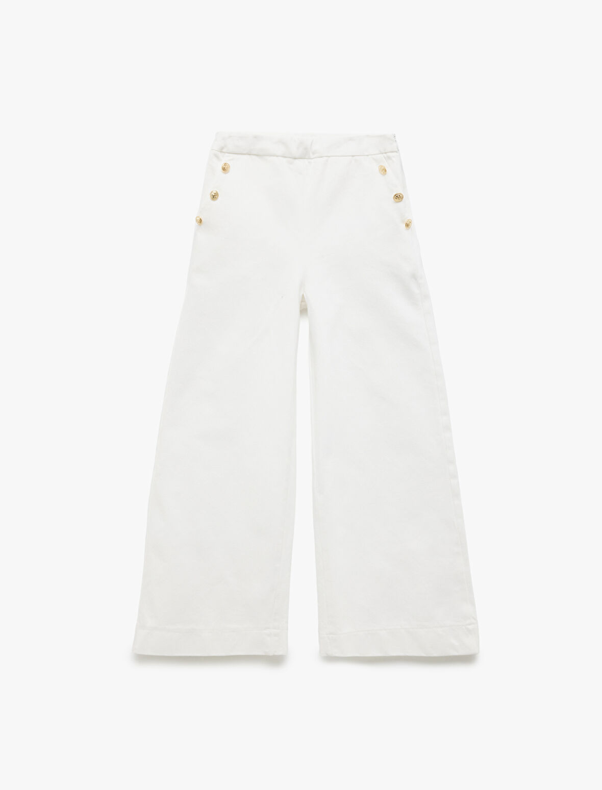 Pamuklu Düğme Detaylı Geniş Paça Pantolon