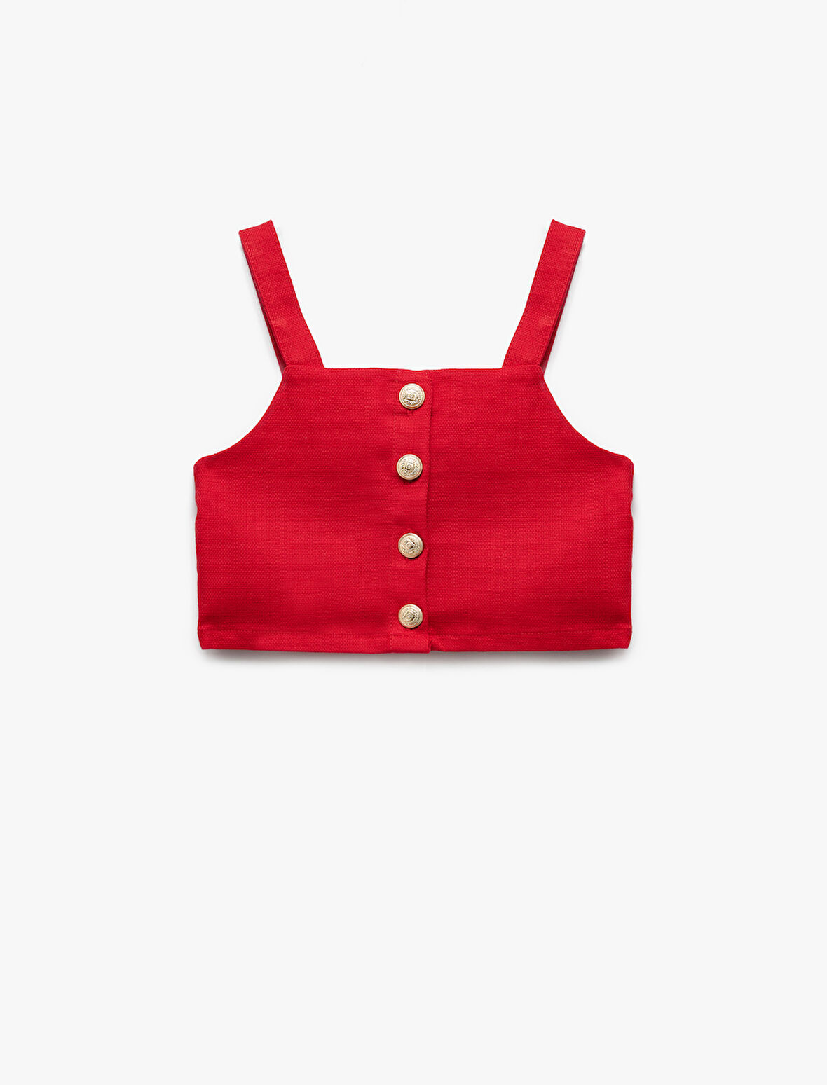 Düğme Detaylı Pamuklu Kare Yaka Askılı Crop Bluz