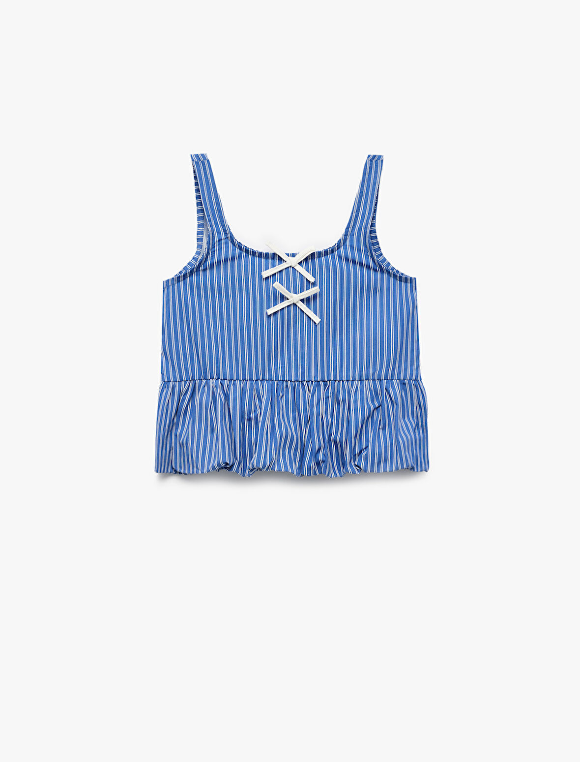 Pamuklu Kare Yaka Askılı Gipeli Fiyonklu Poplin Bluz