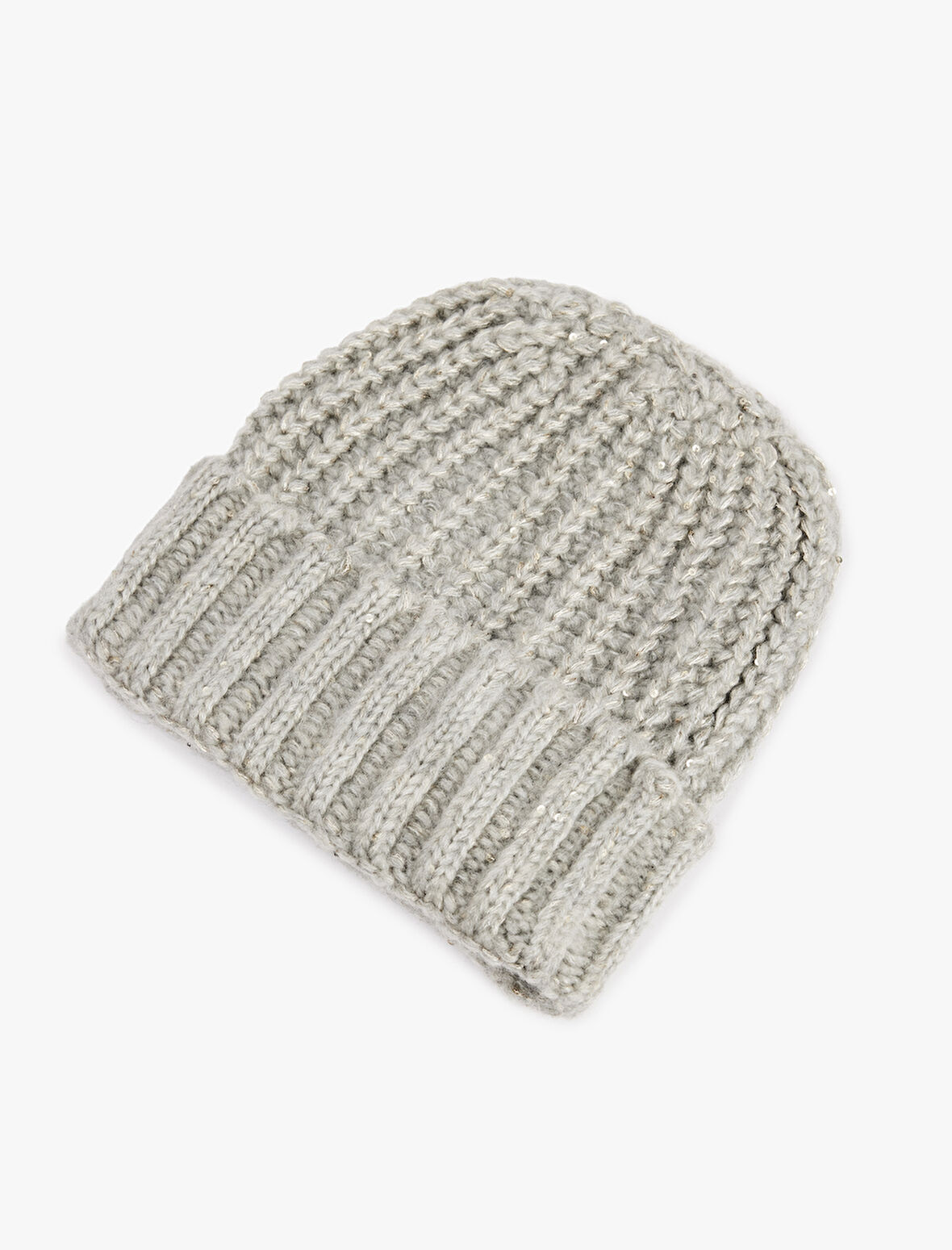 Simli Dokulu Katlı Triko Örgü Bere