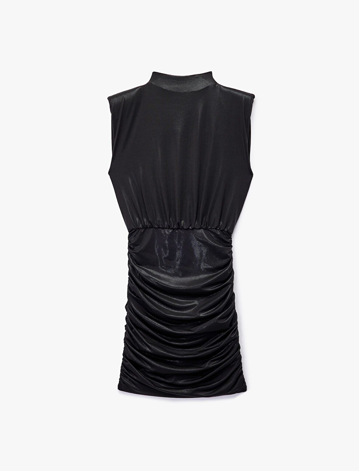 Simli Dik Yaka Kolsuz Drape Detaylı Bodycon Mini Abiye Elbise