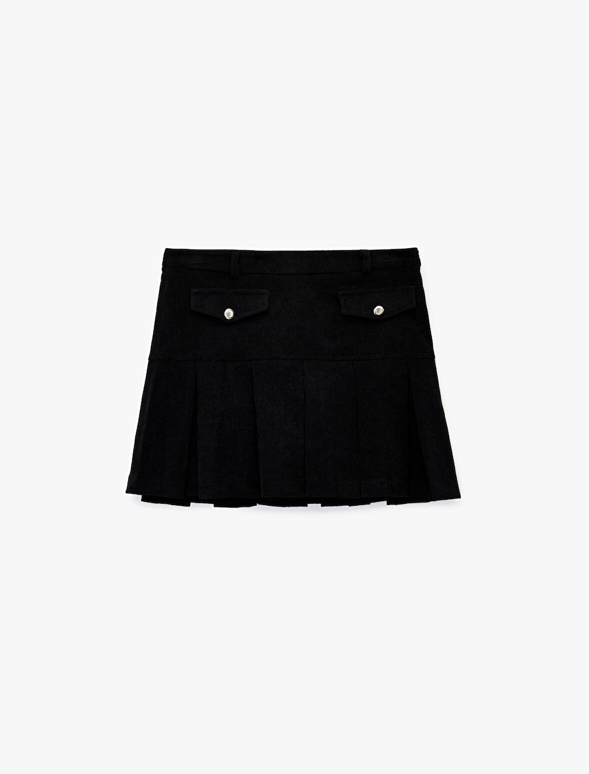 Metal Aksesuarlı Cep Detaylı Kalın Piliseli Mini Etek