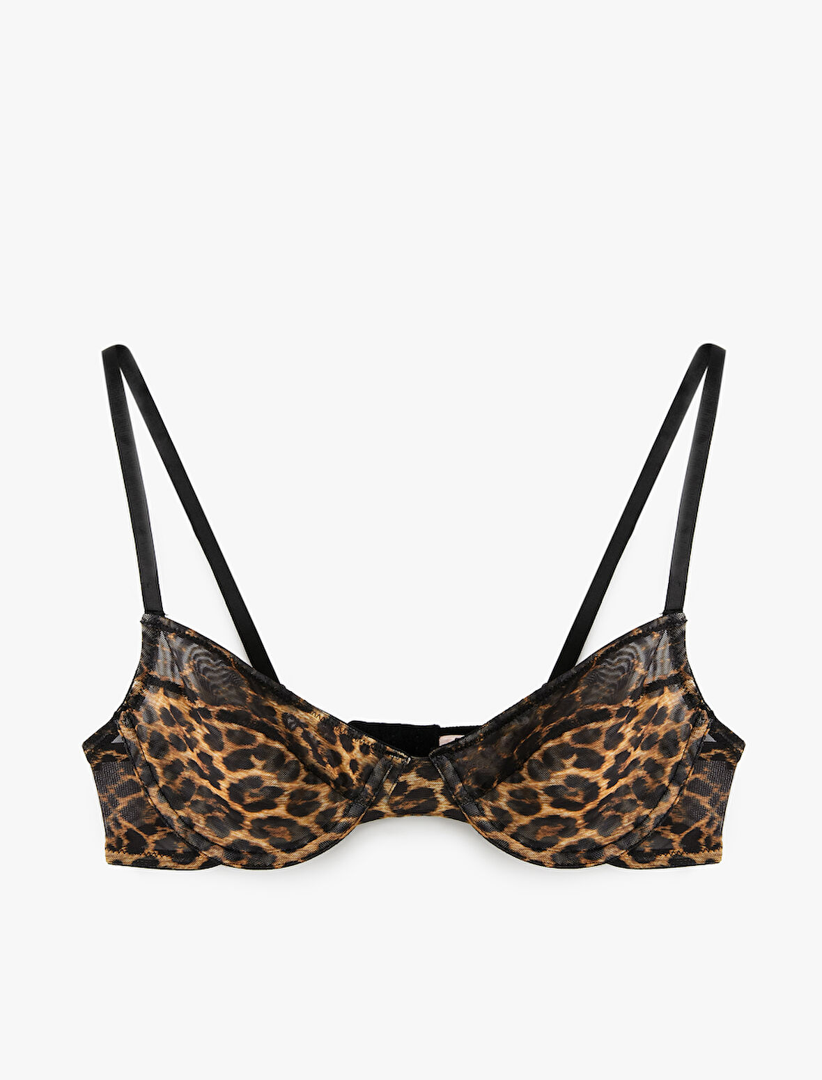 Tül Detaylı Balenli Leopar Desenli Sütyen