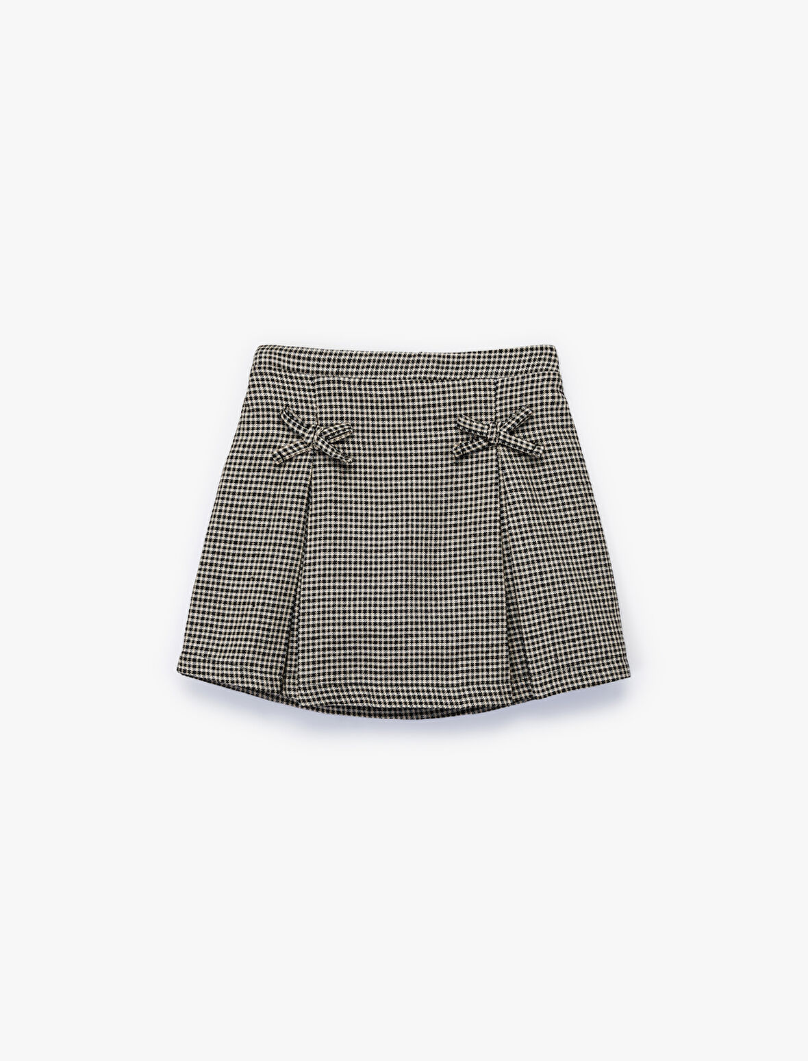 Fiyonk Detaylı Pamuklu A Kesim Kazayağı Desenli Şortlu Etek