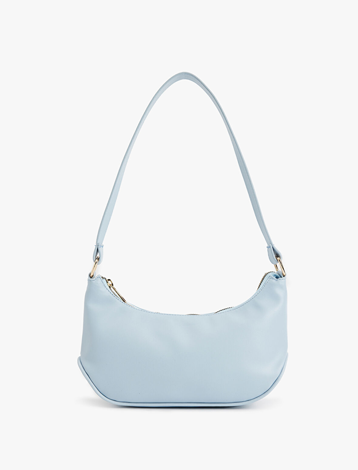 Saplı Fermuarlı Suni Deri Omuz Çantası