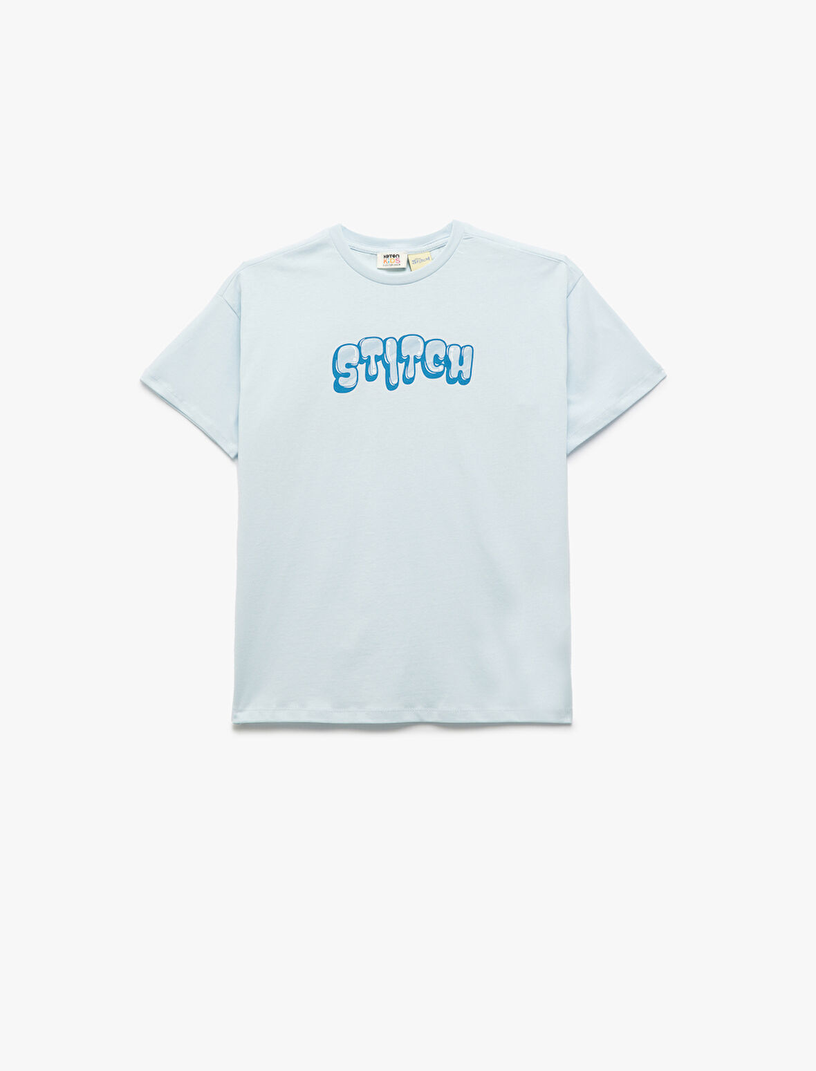 Lisanslı Stitch Baskılı Kısa Kollu Bisiklet Yaka Tişört
