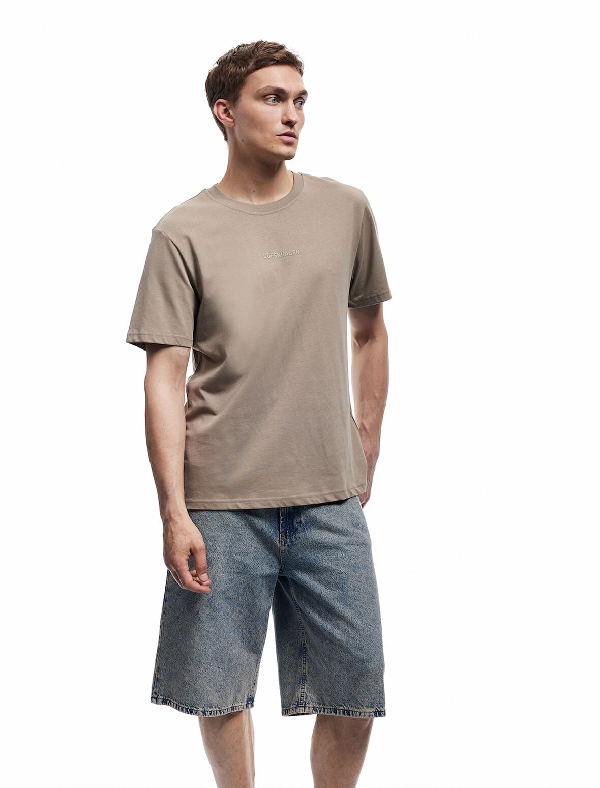 Pamuklu Kısa Kollu Regular Fit Bisiklet Yaka Minimal Baskılı Tişört