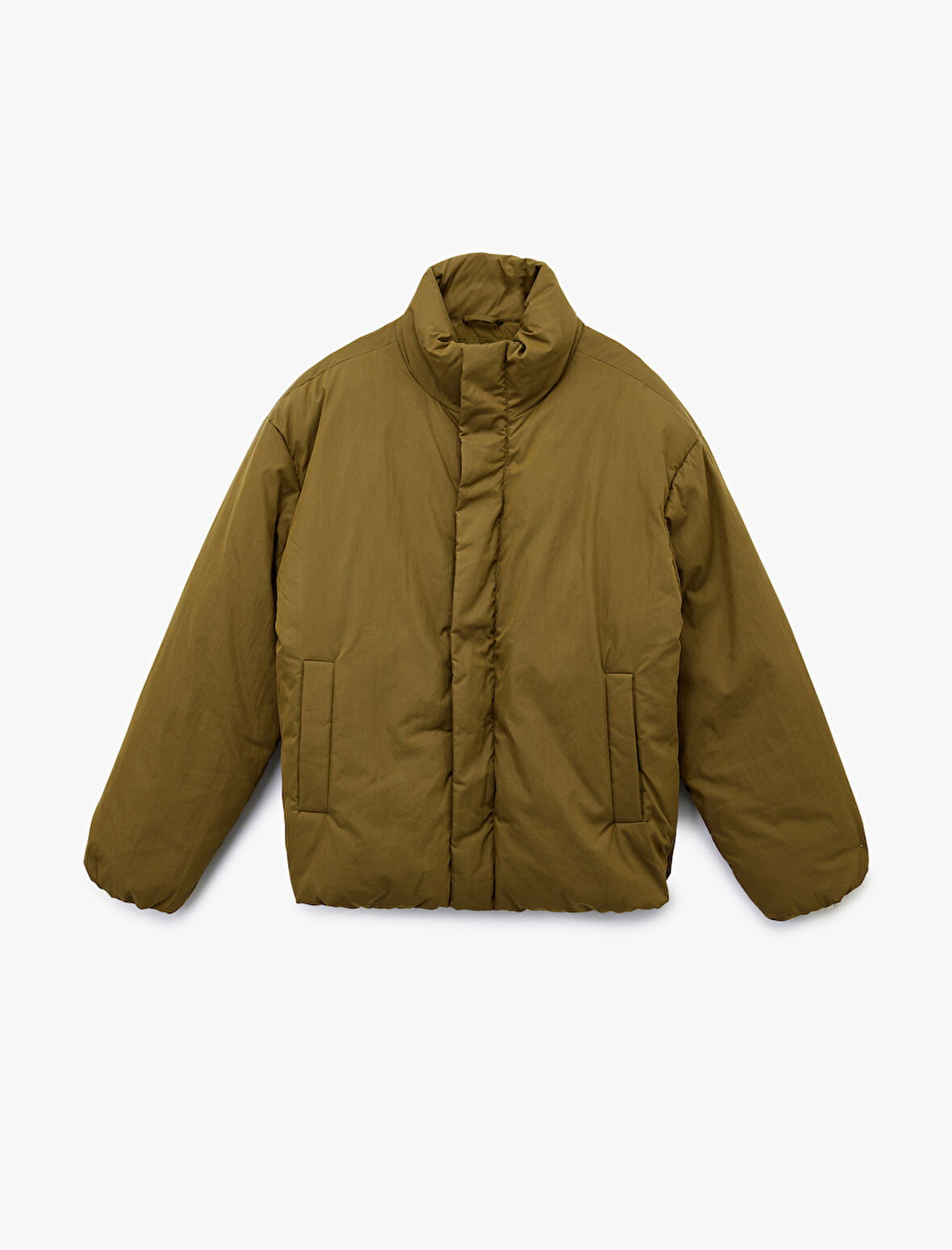 Uzun Kollu Fermuarlı Dik Yaka Kışlık Şişme Mont