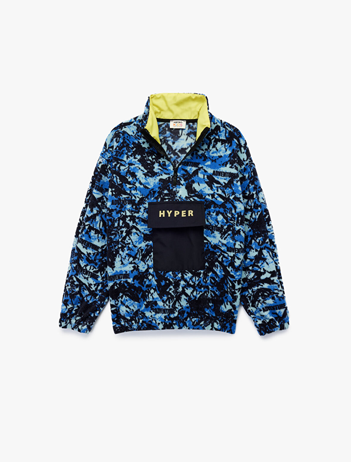 Uzun Kollu Dik Yaka Kapaklı Cepli Desenli Oversize Polar Sweatshirt