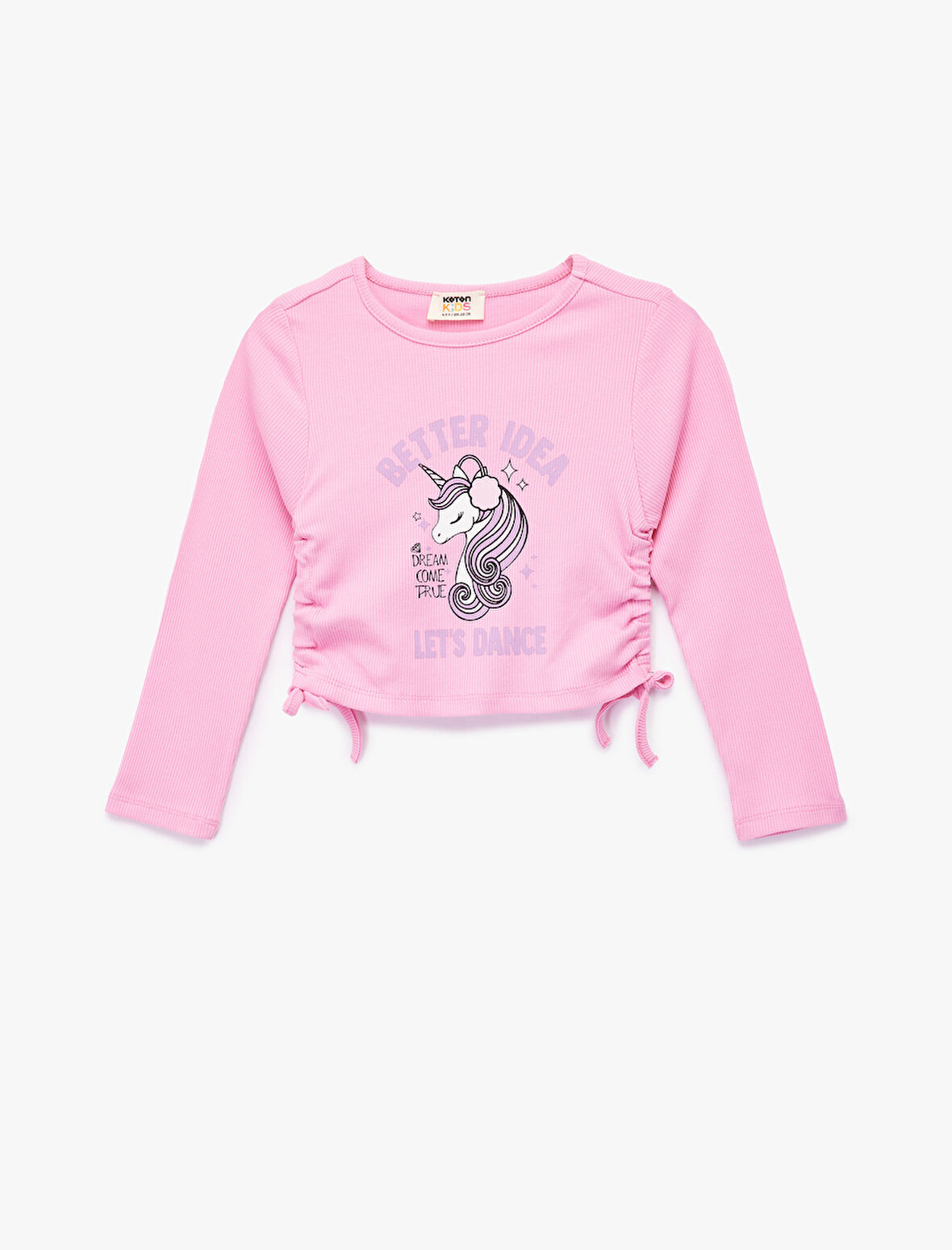 Unicorn Baskılı Uzun Kollu Bisiklet Yaka Ribanalı Crop Tişört