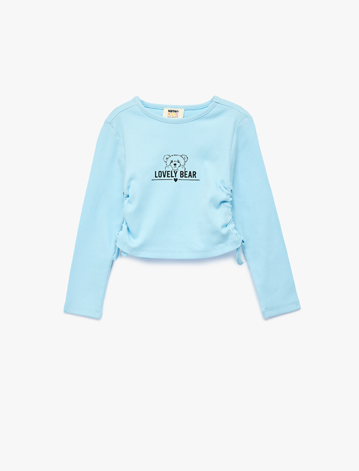 Ayıcık Baskılı Büzgü Detaylı Pamuklu Uzun Kollu Tişört