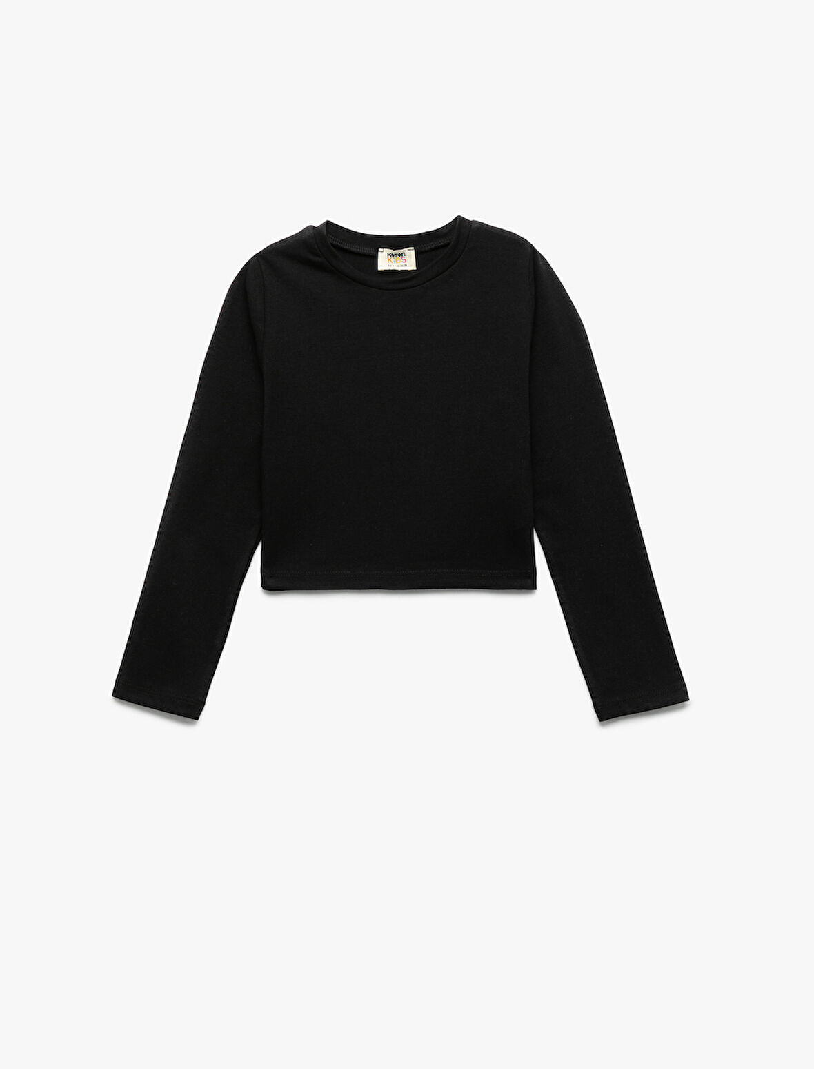 Pamuklu Bisiklet Yaka Uzun Kollu Basic Crop Tişört